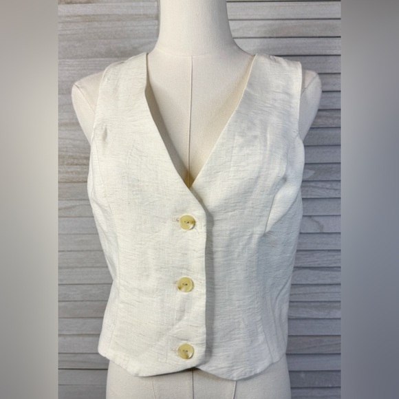 Monteau Cream Textured Sleeveless Linen Vest. NWT. Size Medium. Trending - Picture 1 of 16